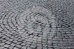 Old medieval granite cobble road