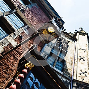 old medieval lantern on street in Aachen city
