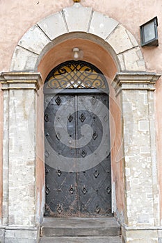 Old medieval metal door in Warsaw, Poland