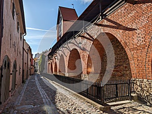 Old medieval narrow street in Riga, Latvia.