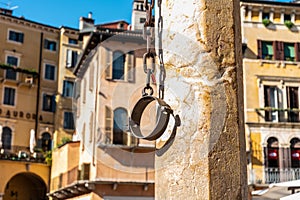 Old medieval pillory at the Piazza delle Erbe in Verona