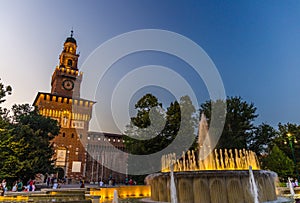 Old medieval Sforza Castle Castello Sforzesco and tower, Milan