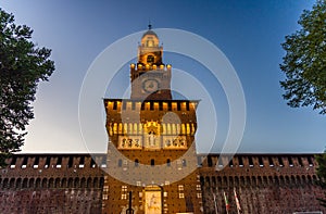Old medieval Sforza Castle Castello Sforzesco and tower, Milan