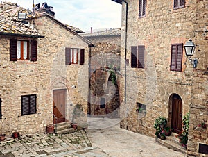 Old medieval small town Monticchiello in Tuscany
