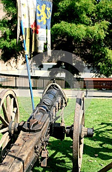 Old medieval wooden cannon