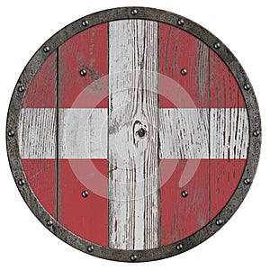 Old medieval wooden shield of crusaders 3d illustration