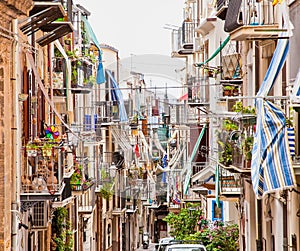 Old mediterranean steet in Cefalu, medieval city of Sicily