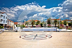 Old mediterranean town of Novalja square and architecture view, Island of Pag