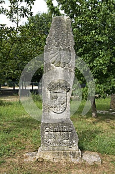 Old memorial stone on the Saint James Way in Spain