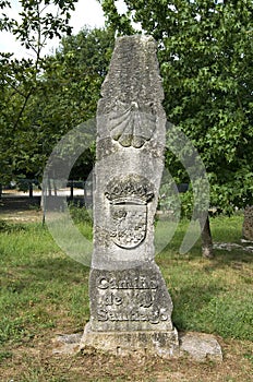 Old memorial stone on the Saint James Way in Spain photo