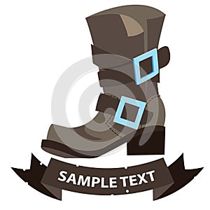 Old men's boots with ribbon banner. Cartoon drawing for gaming mobile applications