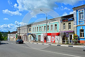 Old merchant houses in historical center of Ruza city, Moscow region, Russia