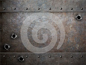 Old metal background with bullet holes