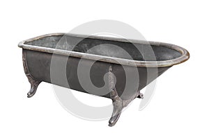 Old metal bathtub isolated.