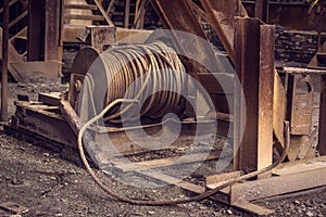 Old metal cable in blast furnace workshop