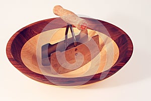 Old Metal Chopper in Wood Bowl