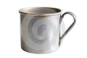 Old metal dirty retro cup isolated