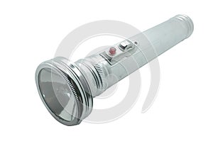 Old metal flashlight, silver torch