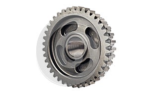 Old metal gear wheel or pinion part , Motorcycle Gear driven gear reduction ratio  isolated on white background.clipping path