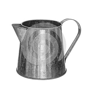 Old metal jug isolated on white background.