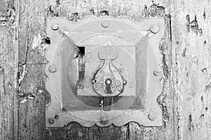 Old metal keyhole and escutcheon