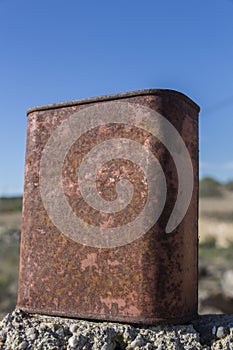 Old metal oil can, vertical picture