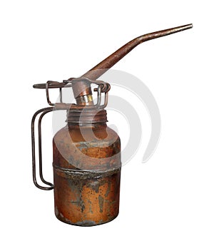 Old metal pump oil can isolated.