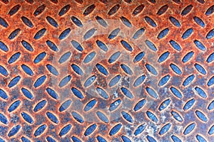 Old metal sheet board background. Rusty metal surface with notches. Dirty steel texture with regular structure, industrial