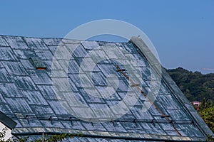 Old metal sheet roof texture. Pattern of old metal sheet. Metal sheet texture. Rusty metal sheet texture