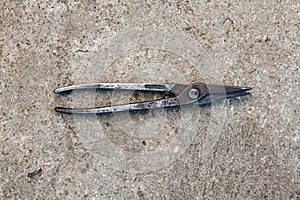 Old metal snips shears, scissors