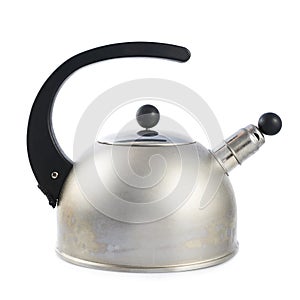 Old metal stovetop kettle isolated