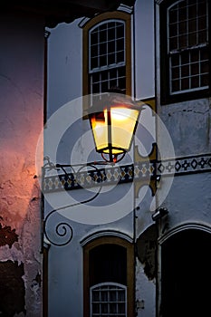 Old metal street lamp and colonial style in the historic city of Paraty