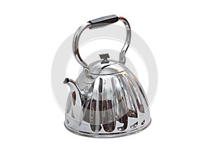 Old metal teapot on white background