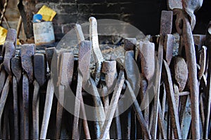 Old metal tools at forge