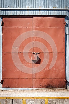 Old metal warehouse door, hangar gate