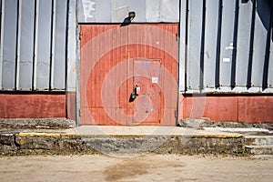 Old metal warehouse door, hangar gate