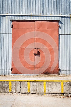 Old metal warehouse door, hangar gate