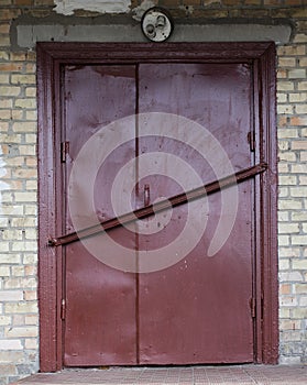 Old metal warehouse door, hangar