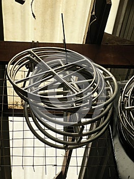 old metal wire basket in store