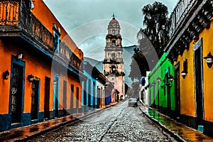 Old Mexican city. San Jose del Pacifico streets. Cinematic photograph photo