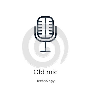 Old mic icon. Thin linear old mic outline icon isolated on white background from technology collection. Line vector sign, symbol