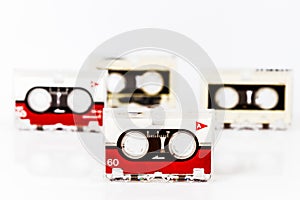 Old micro audio tapes isolated on white background