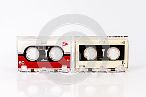 Old micro audio tapes isolated on white background