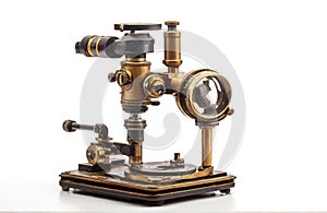 Old microscope on white background