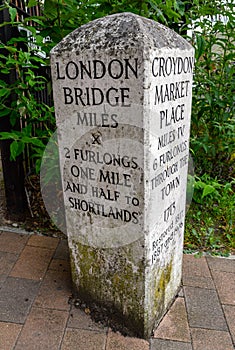 Old milestone at the junction of the High Street and Bromley Road in Beckenham