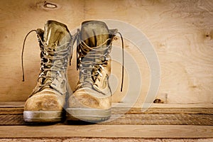 Old military boots on the table