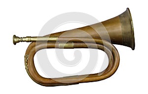 Old military bugle isolated. photo