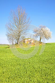 Old military bunker, blue sky