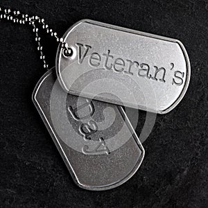 Old military dog tags - Veteran`s Day