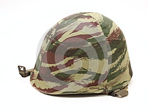 Old military helmet, side view.